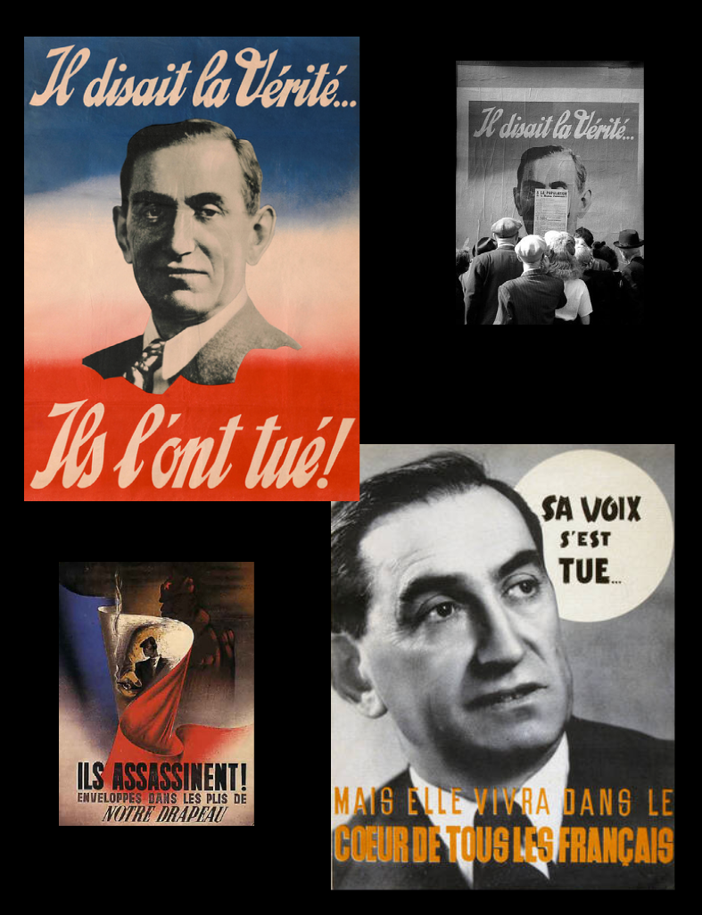 Affiches de miliciens : "Radio-Paris", "il disait la vérité, ils l'ont tué" (assassinat de Philippe Henriot en juin 1944)